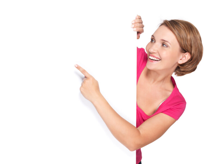 happy woman pointing with her finger banner isolated white wall 1 768x576 - Oferta