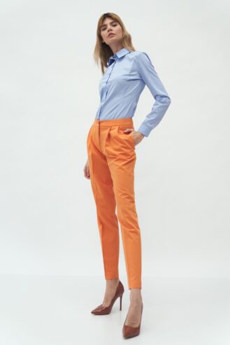 klasyczne spodnie w kant z zakładkami – pomarańczowe