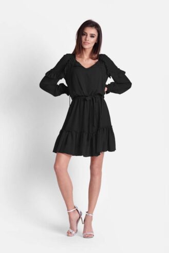czarna zwiewna szyfonowa sukienka w stylu boho