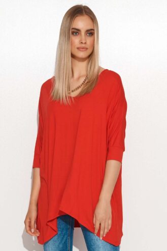 asymetryczna bluzka o kroju oversize – czerwona