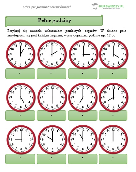 Która jest godzina? Zestaw ćwiczeń