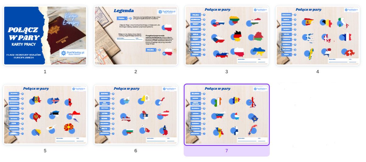 Flagi i kontury krajów europejskich – Połącz w pary