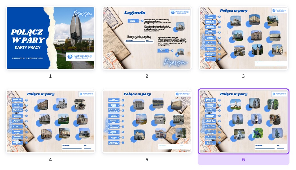 Rzeszów. Atrakcje turystyczne – Połącz w pary. Karty pracy