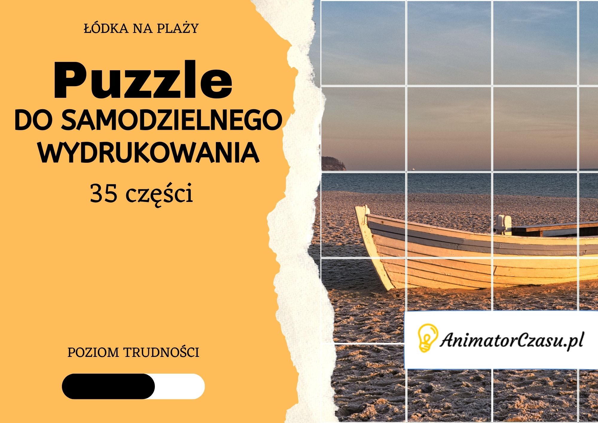 Łódka na plaży – Puzzle do wydruku