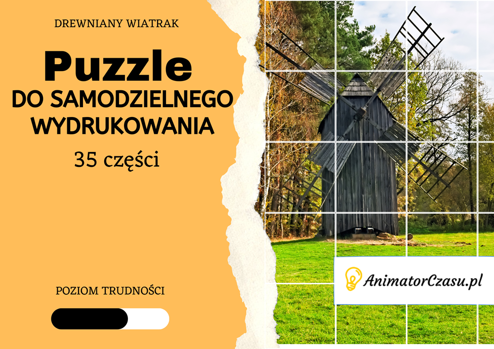 Drewniany wiatrak – Puzzle do wydruku
