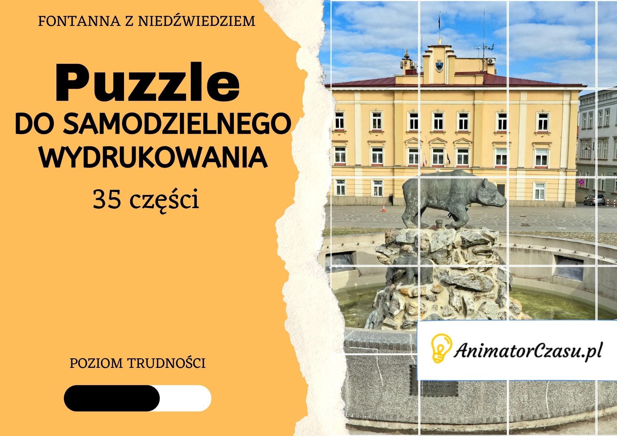 Fontanna z niedźwiedziem – Puzzle do wydruku