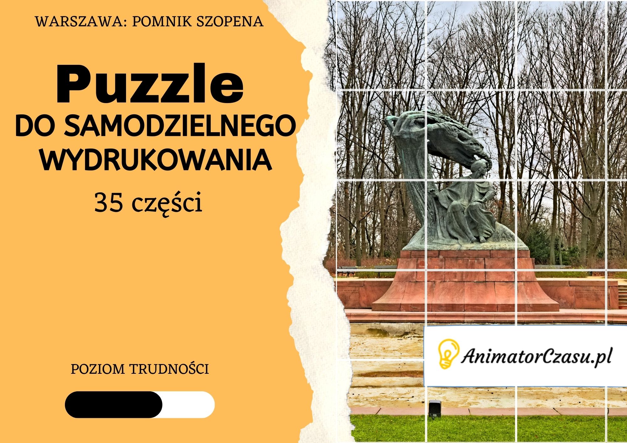 Warszawa. Pomnik Szopena – Puzzle do wydruku